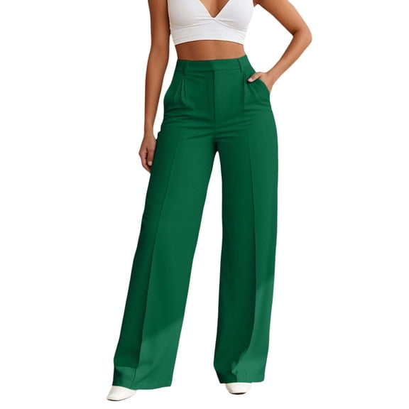 FINALGANG Women New Trousers Solid Color High Waisted Hanging Bottom Straight Leg Suit Pants With Pockets Relaxed Fit Comfort Daily Wear