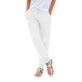 thumbnail image 1 of FINALGANG Women Simple Trousers Solid Color Cotton Linen Drawstring Pants Ankle-Tied Stretch Slacks With Pockets Design Durable Soft Fabric, 1 of 6