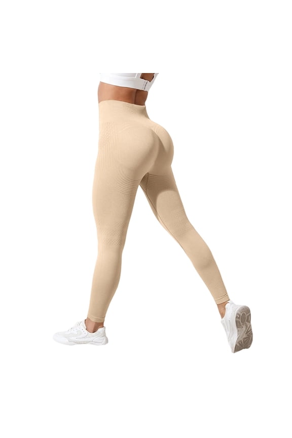 Women Sports Pants Solid Color Elastic High Waist Running Yoga Fitness Trousers Woman Handsome Climbing Hiking Camping Cycling Pants,Beige,L