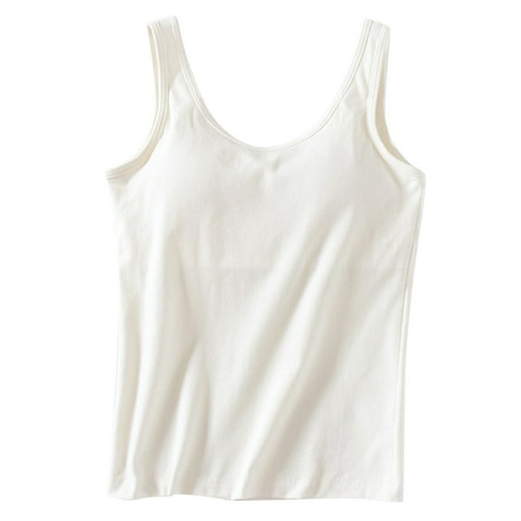 FINALGANG Women Summer Tank Solid Color O-Neck Sleeveless Athletic Top Casual Basic Vest With Built In Bra Leisure Breathable Daily Wear