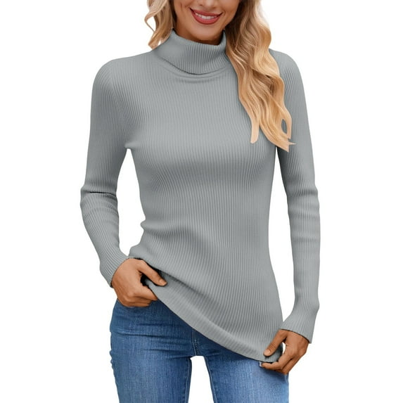 FINALGANG Women Sweater Warm Solid Color Long Sleeve Turtleneck Knit Pullover Tops Womens Trendy Holiday Party Vacation Sweater,Grey,One Size