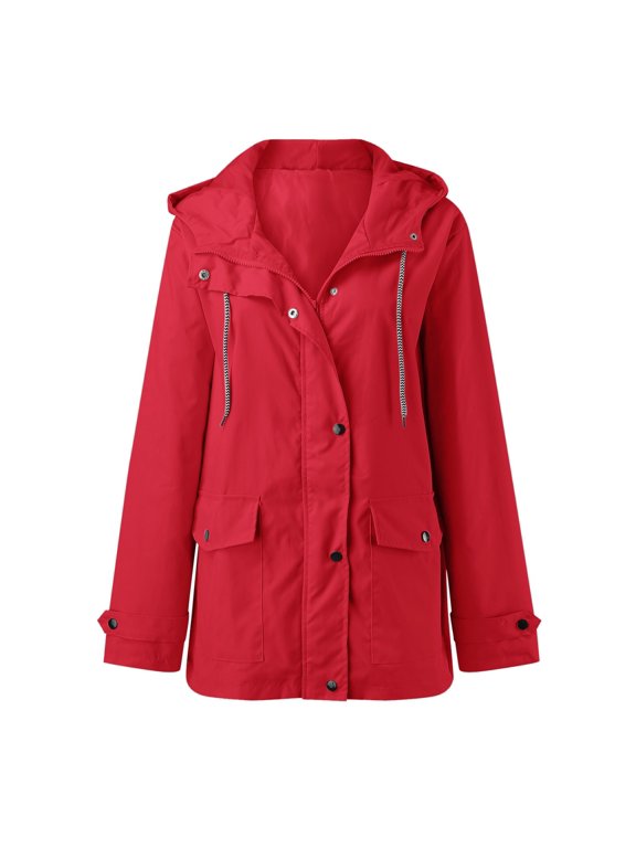 Women Versatile Anoraks Solid Color Long Sleeve Hooded Windproof Rain Jacket Full Zipper Outdoor Coat With Pockets Leisure Breathable Daily Wear
