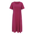thumbnail image 1 of FINALGANG Women Versatile Dress Solid Color Short Sleeve O-Neck Loose Fit Cotton Linen Sundress With Pockets Durable Sunsuit Clothes, 1 of 5