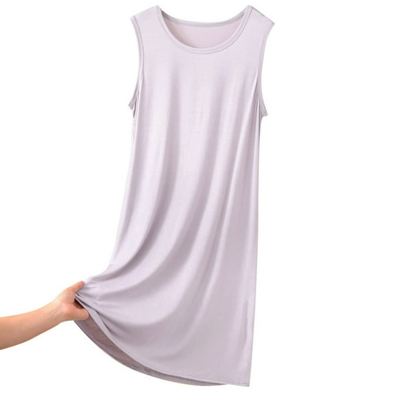FINALGANG Women Versatile Dresses Solid Color O-Neck Sleeveless Plus Size Dress Vest Pajamas Leisure Breathable Daily Wear