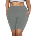 thumbnail image 1 of FINALGANG Women Versatile Shorts Solid Color High Waisted Yoga Shorts Plus Size Stretchy Bottom With Pockets Relaxed Fit Comfort Daily Wear, 1 of 6