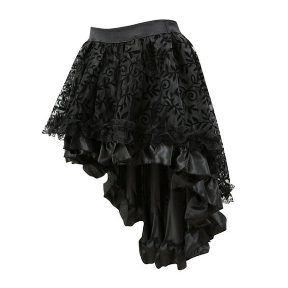 FINALGANG Women Versatile Skirts Solid Color Halloween Vintage Irregular Elastic Lace Skirt With High Low Hem Design Durable Soft Fabric