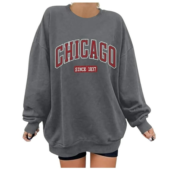 FINALGANG Women Versatile Sweatshirts Letter Print Long Sleeve O-Neck Outdoor Oversized Top Casual Pullover Leisure Breathable Daily Wear