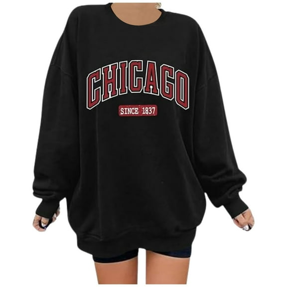 FINALGANG Women Versatile Sweatshirts Letter Print Long Sleeve O-Neck Outdoor Oversized Top Casual Pullover Leisure Breathable Daily Wear