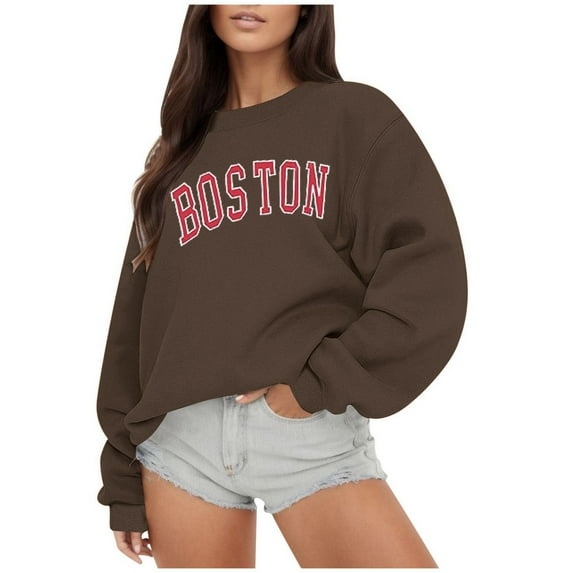 FINALGANG Women Versatile Sweatshirts Letter Print Long Sleeve O-Neck Oversized Outdoor Top Casual Pullover Adult Durable Sunsuit Clothes