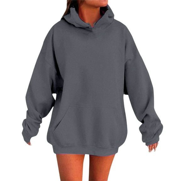 FINALGANG Women Versatile Sweatshirts Solid Color Long Sleeve Drop Shoulder Oversized Hoodie With Pocket Leisure Breathable Daily Wear
