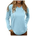 thumbnail image 1 of FINALGANG Women Versatile Sweatshirts Solid Color Long Sleeve V-Neck Hooded Top Casual Shirt With Drawstring Leisure Breathable Daily Wear, 1 of 5