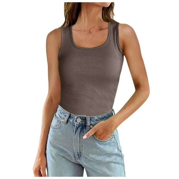 FINALGANG Women Versatile T-Shirt Solid Color O-Neck Sleeveless Casual Basic Vest Adult Durable Sunsuit Clothes