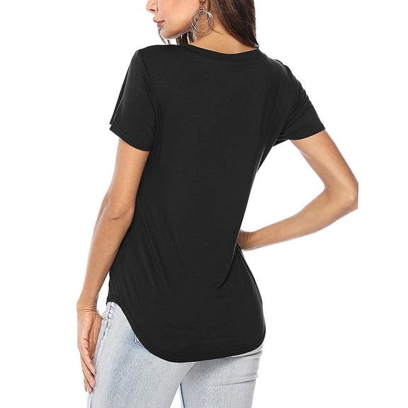 FINALGANG Women Versatile T-Shirt Solid Color V-Neck Short Sleeve Hollow Out Curved Hem Tshirts Leisure Breathable Daily Wear
