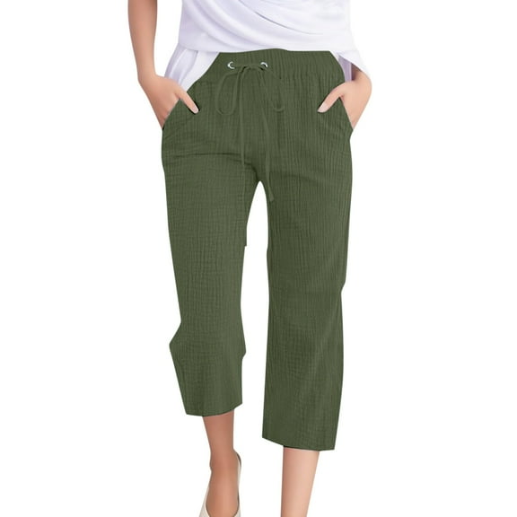 FINALGANG Women Versatile Trousers Solid Color Calf Length Sweatpants Casual Breathable Drawstring Pants With Pockets Relaxed Fit Comfort Daily Wear