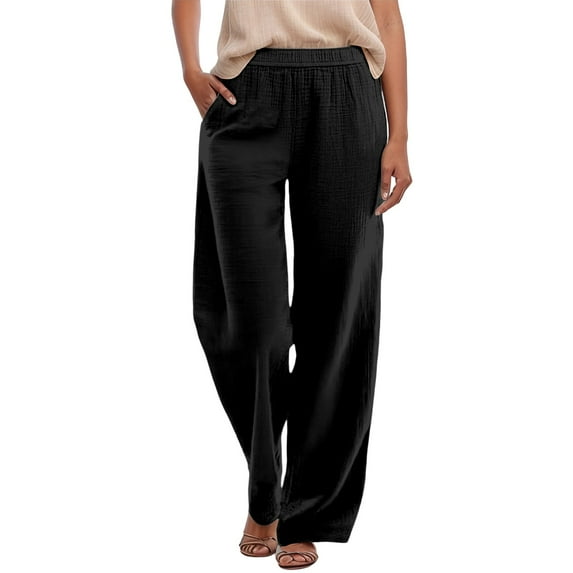 FINALGANG Women Versatile Trousers Solid Color Elastic Waistband Casual Pants Wide Leg Oversized Sweatpants With Pockets Design Durable Skin Friendly Fabric For Adult