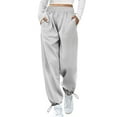 thumbnail image 1 of FINALGANG Women Versatile Trousers Solid Color Elastic Waistband Wide Leg Sweatpants Ankle-Tied Pants With Pockets Relaxed Fit Comfort Daily Wear, 1 of 6