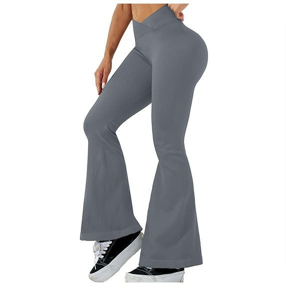 FINALGANG Women Versatile Trousers Solid Color High Waisted Wide Leg Yoga Legging Stretchy Athletic Bell-Bottoms Relaxed Fit Comfort Daily Wear