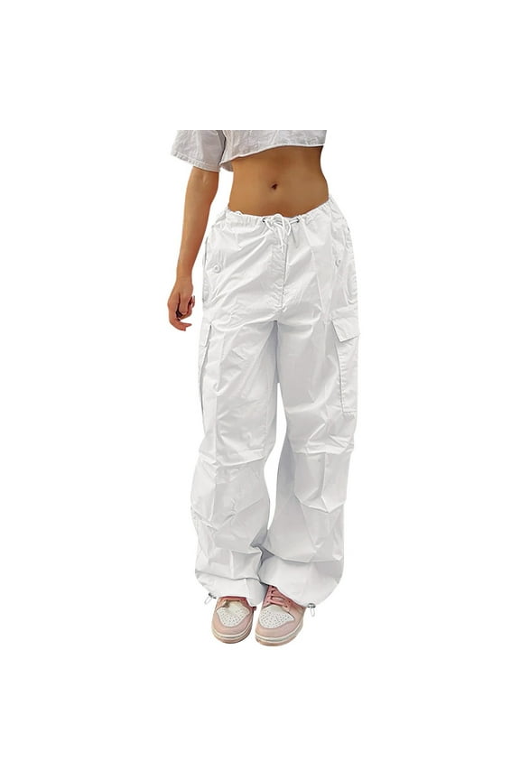 Women Versatile Trousers Solid Color Oversized Drawstring Slacks Straight Leg Cargo Pants With Pockets Design Durable Skin Friendly Fabric