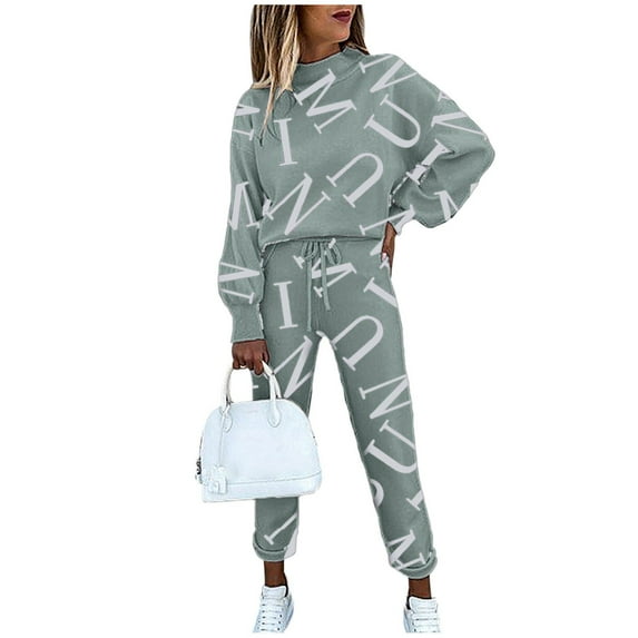 FINALGANG Women's 2 Piece Casual Outfit Letter Prints Oversized Set Long Sleeve Crewneck Top Elastic Waisted Pants For Daily Casual Outdoor Activities Leisure Set