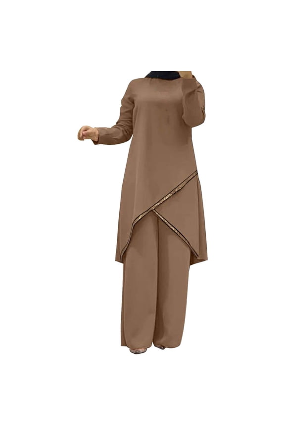 Women's 2 Piece Casual Outfit Solid Color Homewear Set Long Tunic Wide Leg Pants For Daily Home Relaxation Casual Indoor Activities Stylish Set