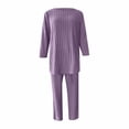 thumbnail image 1 of FINALGANG Women's 2 Piece Loungewear Outfit Solid Color Knit Homewear Set Long Sleeve Crewneck Tunic Wide Leg Pants For Daily Home Relaxation Soft Set, 1 of 4