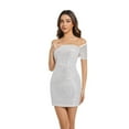 thumbnail image 1 of FINALGANG Women's Carnival Solid Color Sequin Short Sleeve Mini Dress Square Neck Bodycon Sparkly Dress For Party Club Night Out Wear Fashionable Dress, 1 of 7