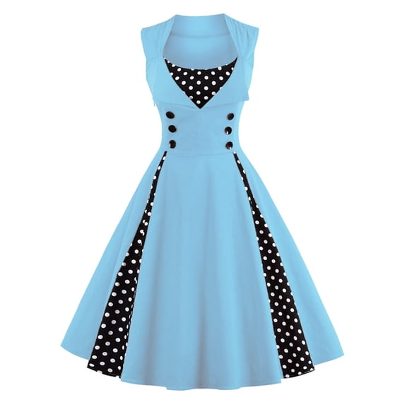 FINALGANG Women's Carnival Vintage Halter Fit Flare Dress Sleeveless Collared Polka Dot Panel Flowy Dress For Party Casual Daily Occasion Holiday Dress