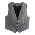 thumbnail image 1 of FINALGANG Women's Cropped Suit Vest Casual Solid Color Dressy Jacket Sleeveless V Neck Button Front Gilet With Pockets For Daily Outdoor Wear Leisure Top, 1 of 2
