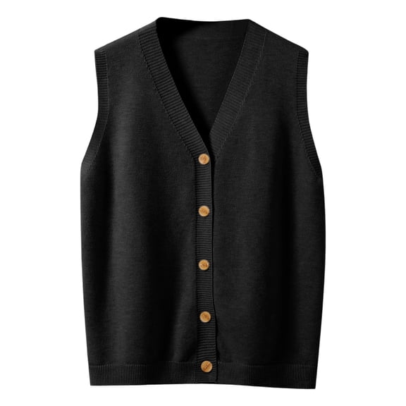 FINALGANG Women 's Knitted Sweater Vest Winter Warm Solid Color Relaxed Fit Cardigan Sleeveless Button Front Vest For Daily Wear Soft Knitwear
