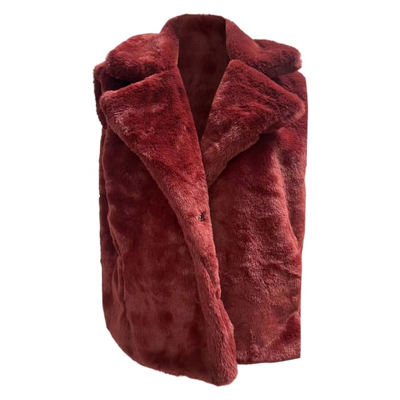 FINALGANG Women's Plush Vest Winter Thermal Insulated Solid Color Winter Jacket Sleeveless Collar Button Front Gilet For Casual Daily Wear Fashionable Top