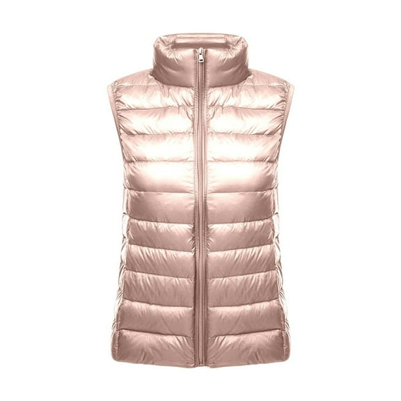 FINALGANG Women's Puffer Vest Lightweight Solid Color Warm Slim Fit Down Vest Sleeveless Zipper Stand Collar Gilet For Fall Winter Soft Top