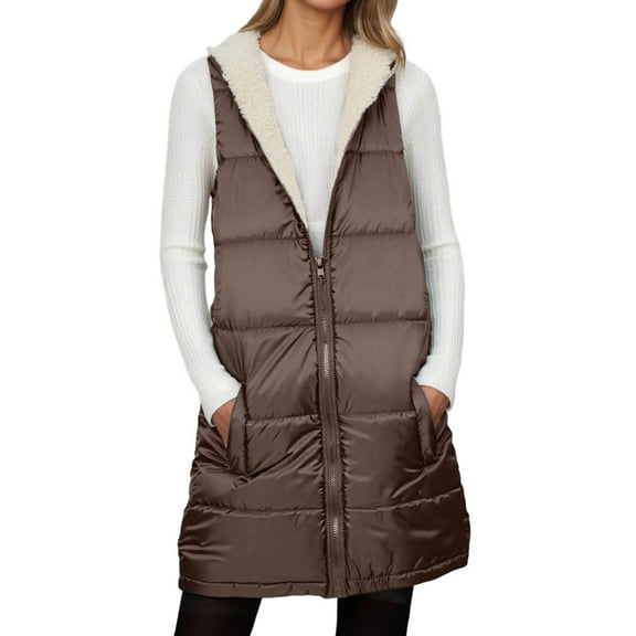 FINALGANG Women's Puffer Vest With Plush Lined Winter Windproof Warm Relaxed Fit Long Jacket Sleeveless Zipper Gilet For Cold Weather Outdoor Wear Cozy Top