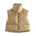 thumbnail image 1 of FINALGANG Women's Puffer Vest Solid Color Turtleneck Padded Down Coat Layering Sleeveless Zipper Gilet For Outdoor Wear Stylish Top, 1 of 2