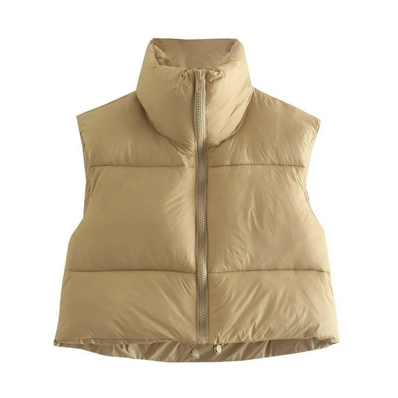 FINALGANG Women's Puffer Vest Solid Color Turtleneck Padded Down Coat Layering Sleeveless Zipper Gilet For Outdoor Wear Stylish Top