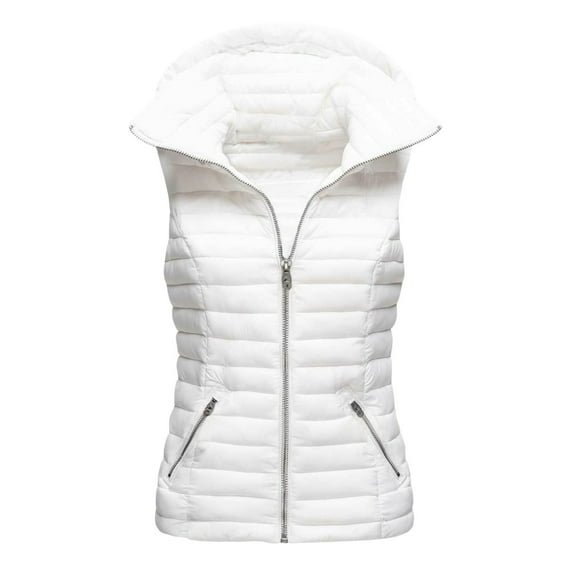FINALGANG Women's Puffer Vest Winter Thermal Windproof Solid Color Coat Sleeveless Zipper Hooded Gilet For Cold Weather Outdoor Wear Trendy Top