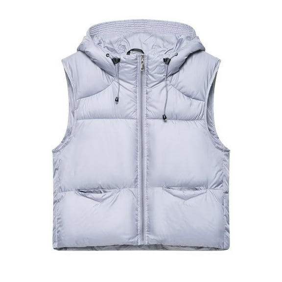 FINALGANG Women's Puffer Vest Winter Windproof Solid Color Relaxed Fit Jacket Sleeveless Zipper Hooded Gilet For Daily Outdoor Wear Stylish Top