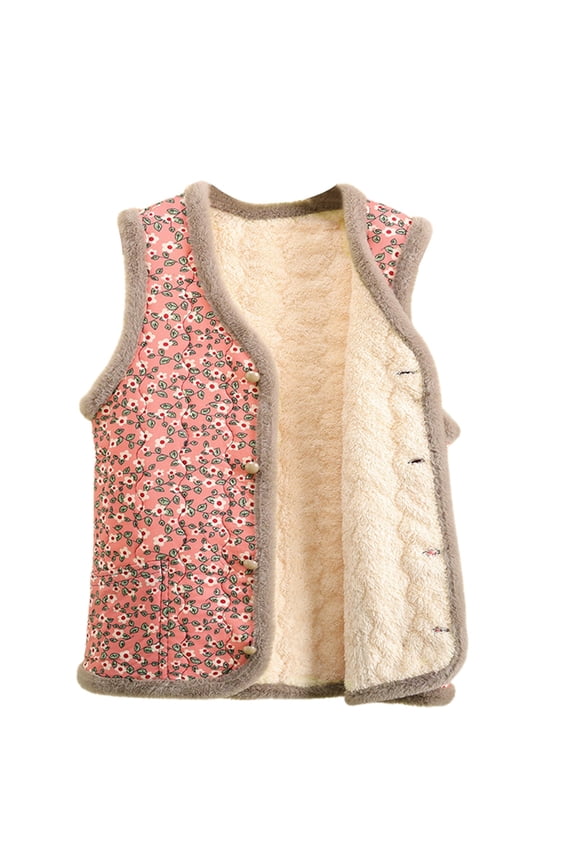 Women's Quilted Vest Thermal Floral Pattern Plush Lined Coat Winter Sleeveless Button Front Relaxed Fit Gilet For Casual Daily Wear Fashionable Top