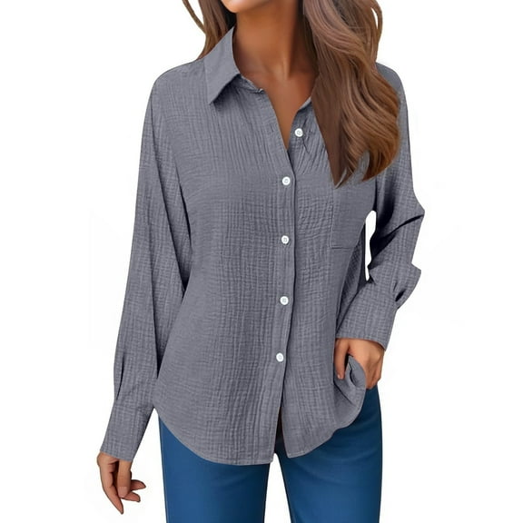 FINALGANG Women's Shirts Spring Summer Lightweight Solid Color Blouse Long Sleeve Button Front Lapel Shirts For Office Casual Daily Wear Classic Tops
