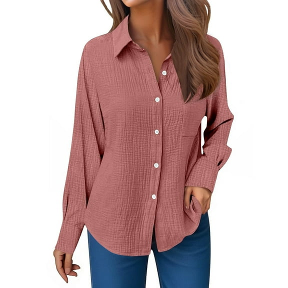 FINALGANG Women's Shirts Spring Summer Lightweight Solid Color Blouse Long Sleeve Button Front Lapel Shirts For Office Casual Daily Wear Leisure Tops