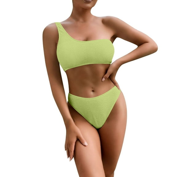 FINALGANG Women's Solid Color 2 Piece Swimsuit Set One Shoulder High Waist Triangle Stretchy Slim Fit Bathing Suit For Beach Water Activities Leisure Swimwear