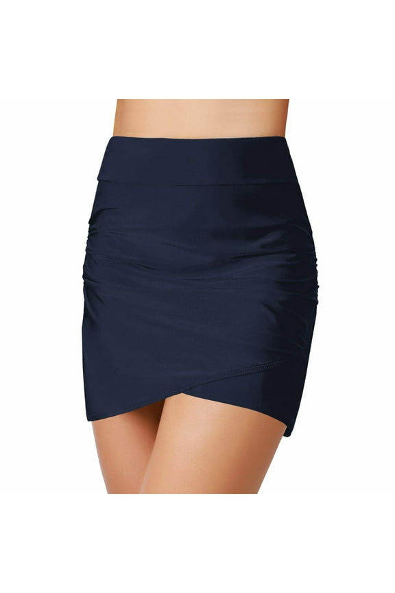 Women's Solid Color Double Layer High Waisted Triangle Swimsuit Skirt Stretchy Slim Fit Bathing Suit Bottoms For Beach Pool Water Activities Classic Swimwear