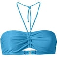 thumbnail image 1 of FINALGANG Women's Solid Color Halter Neck Bandeau Bikini Top Ruched Knot Decor Adjustable Strap tretchy Swimsuit Top For Beach Pool Water Activities Cozy Swimwear, 1 of 2