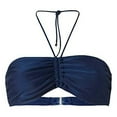 thumbnail image 1 of FINALGANG Women's Solid Color Halter Neck Bandeau Bikini Top Ruched Knot Decor Adjustable Strap tretchy Swimsuit Top For Beach Pool Water Activities Trendy Swimwear, 1 of 2