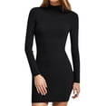 thumbnail image 1 of FINALGANG Women's Solid Color Long Sleeve Mini Dress Turtleneck Ribbed Knit Slim Fit Dress Casual Daily Outdoor Dress, 1 of 6