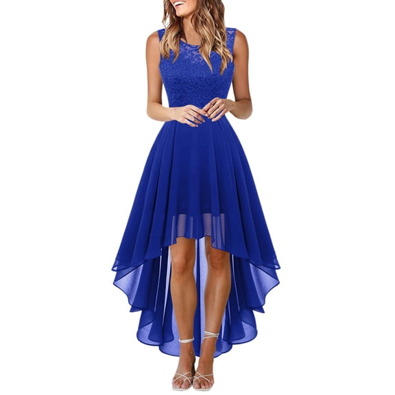 FINALGANG Women's Solid Color Sleeveless High Low Hem Midi Dress Lace Chiffon Skirt Slim Fit Dress Formal Occasion Party Dress