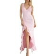 thumbnail image 1 of FINALGANG Women's Solid Color Spaghetti Strap Maxi Dress Sleeveless V Neck Ruffle Trim High Slit Slim Fit Dress Party Casual Daily Dress, 1 of 4