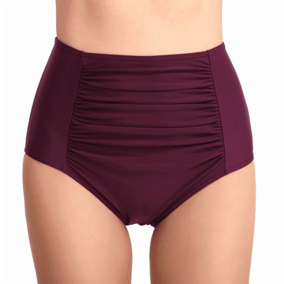 FINALGANG Women's Solid Color Swim Briefs High Waist Stretchy Slim Fit Bikini Bottoms Swimsuit For Summer Beach Water Activities Trendy Swimwear