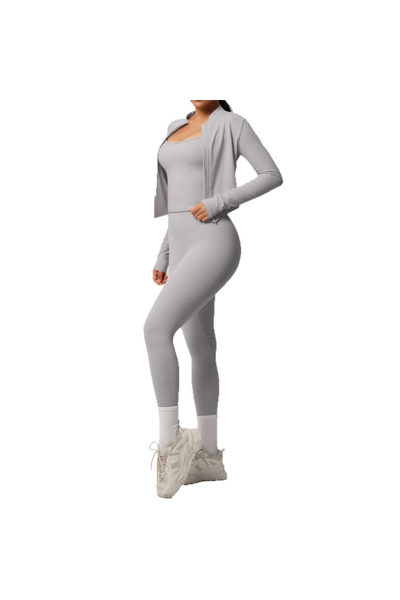 Women's Tracksuit Solid Color 3 Piece Sport Set Long Sleeve Jacket Leggings With Tank Top For Casual Outdoor Activities Cozy Set