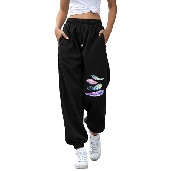 FINALGANG Womens Butterfly Print Jogger Sweatpants With Drawstring Elastic Waist Elastic Hem For Casual Daily Wear Loungewear Street Style Outings Cozy Trousers