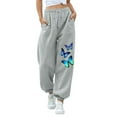 thumbnail image 1 of FINALGANG Womens Butterfly Print Jogger Sweatpants With Drawstring Elastic Waist Elastic Hem For Casual Daily Wear Loungewear Street Style Outings Soft Trousers, 1 of 4